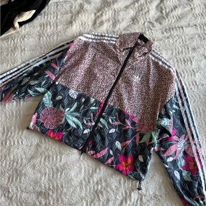 Adidas Women's Floral Track Jacket - Black and Pink
